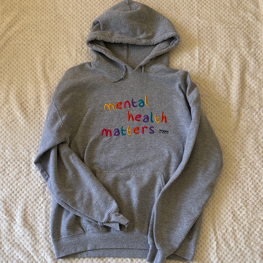 Gray "Mental Health Matters" Embroidered Hoodie